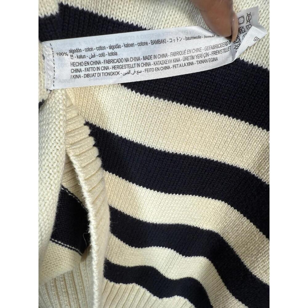 ZARA Women’s Sweater Large Striped Knit Hoodie Navy White Cotton Nautical Pocket - Picture 7 of 7
